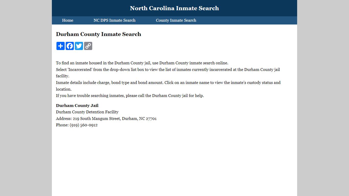 Durham County Inmate Search